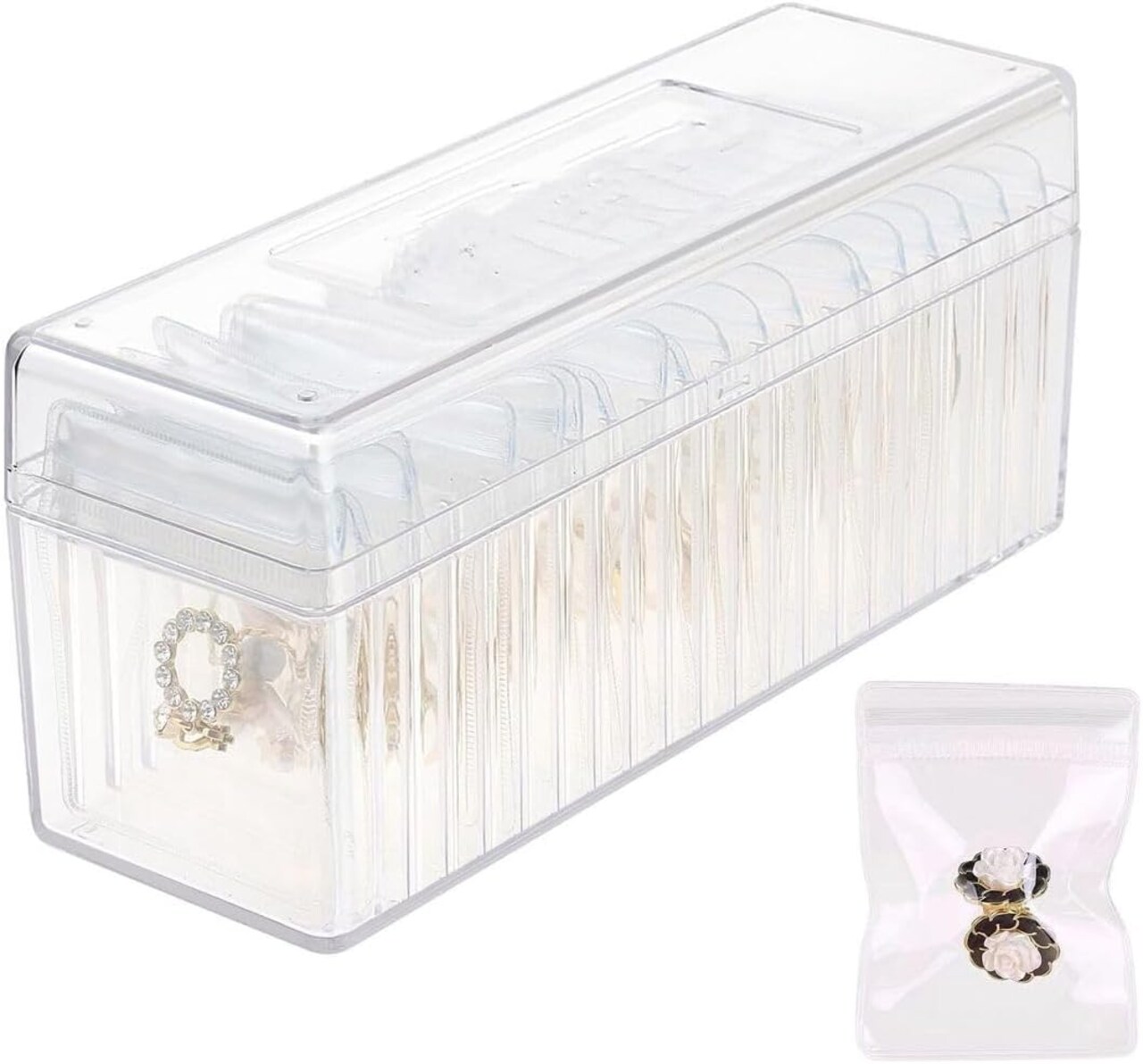 Acrylic Jewelry Box Organizer, Clear Jewelry Case with 20 Portable Anti-oxident Bags, Small Travel Jewelry Storage Earrings Rings Necklaces Holder